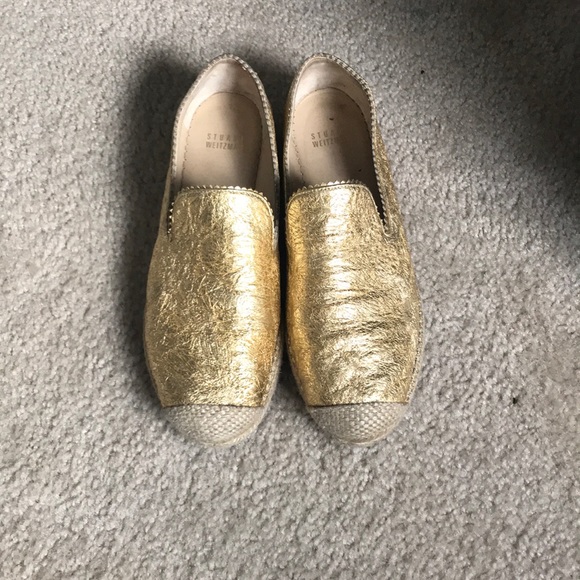 Stuart Weitzman Dayna Metallic Crisscross Espadrille Sandals  Stuart Weitzman wrinkled gold espadrille