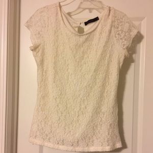 Off white short sleeve all lace shirt