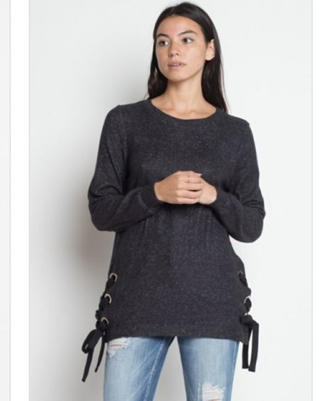 🎉 ❤CHARCOAL knit top with side ties - Picture 3 of 4