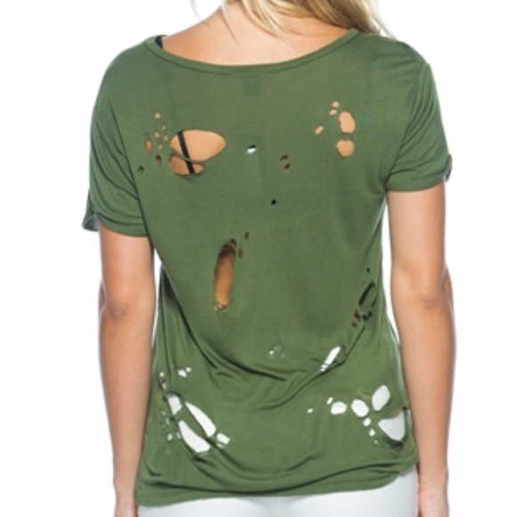 GREEN DISTRESSED BURN OUT CHOKER TOP - Picture 4 of 4