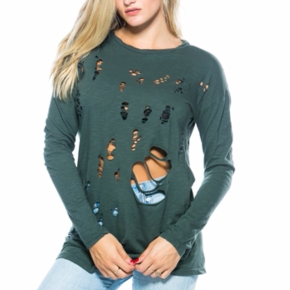 . Tops - LAST ONE SASSY DISTRESSED BURN OUT TOP