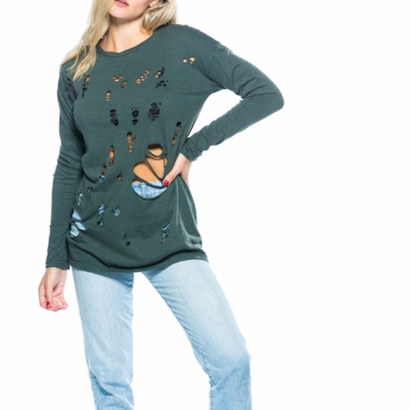 LAST ONE SASSY DISTRESSED BURN OUT TOP - Picture 2 of 3