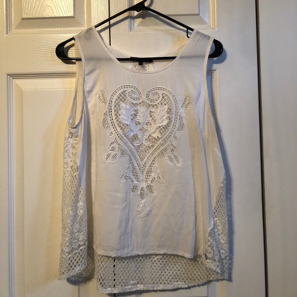 Black White Lace High-Low Top (sz L)