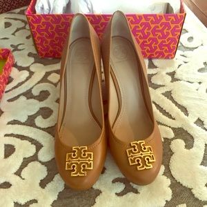 Tory Burch Brown Leather Wedges