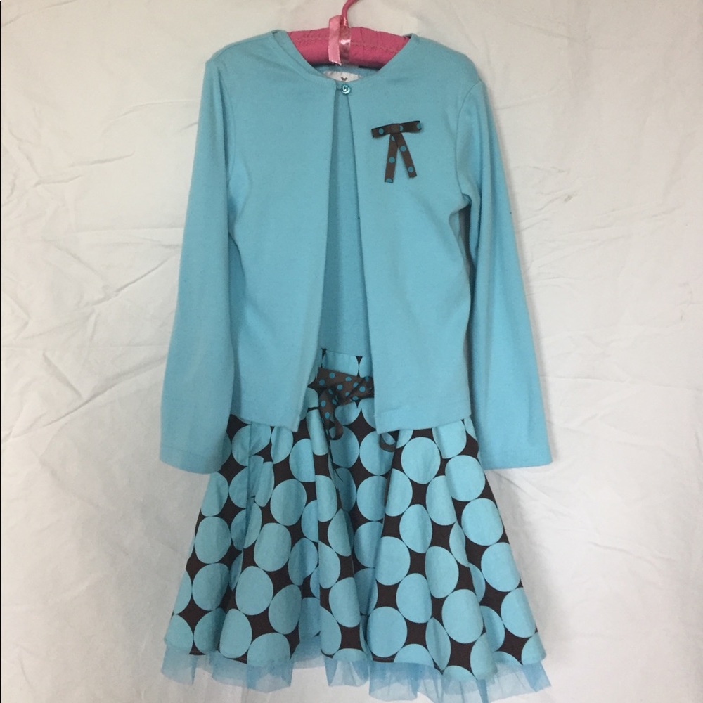Girls Rare Editions Dress & Jacket 8 Blue & Brown