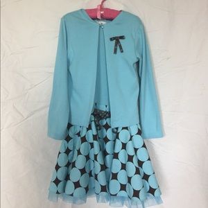 Girls Rare Editions Dress & Jacket 8 Blue & Brown