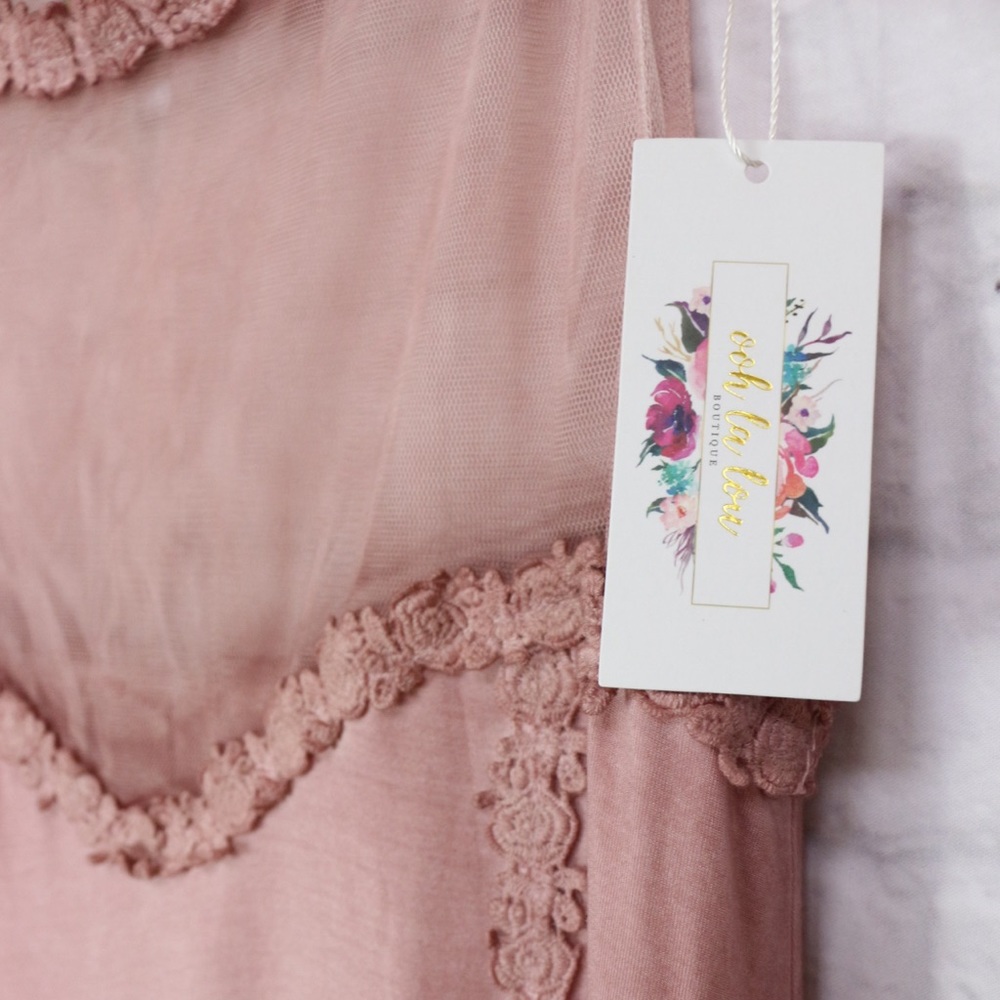 Mauve Pink Swing Short Dress Mesh Sleeveless - Picture 3 of 6