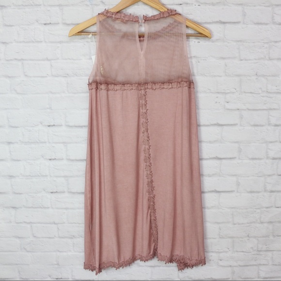Mauve Pink Swing Short Dress Mesh Sleeveless - Picture 2 of 6