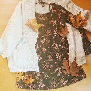Autumn Green Floral Swing Dress with Low Back