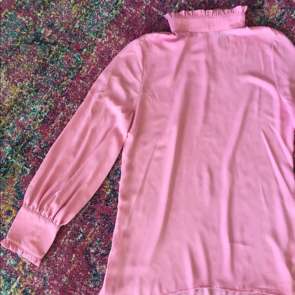 PINK! High neck ruffled blouse