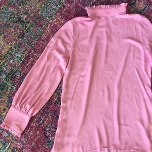 PINK! High neck ruffled blouse