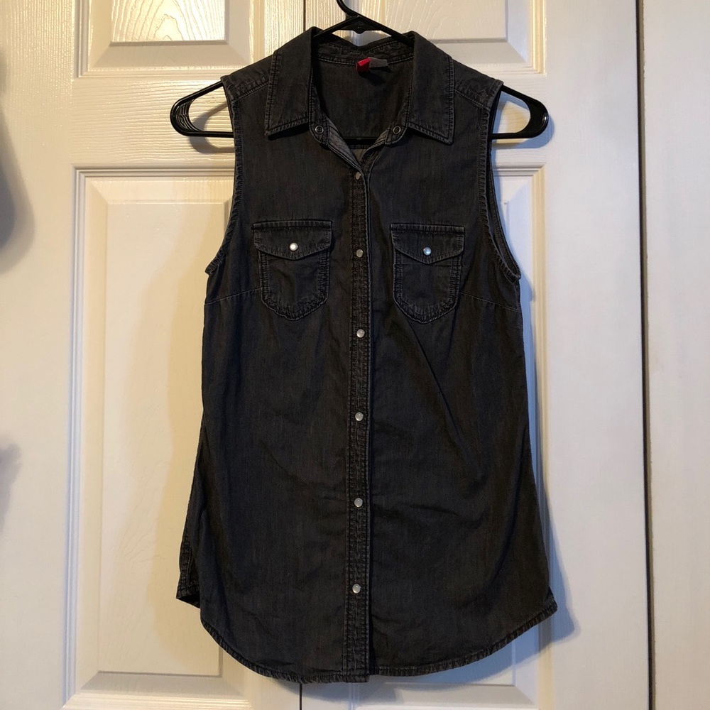 H&M Black Gray Denim Button-Up Tank Top (sz 2)