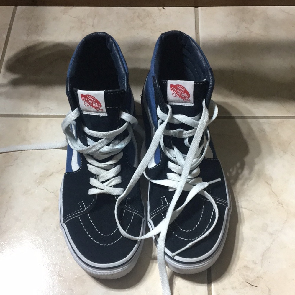 blue and black hi top vans