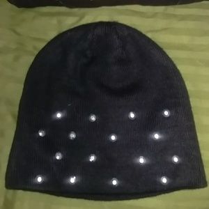 Girls/Woman's Black Beanie with Faux jewels