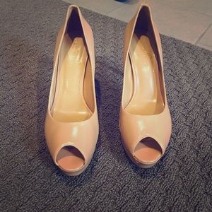 Peep Toe Leather Pumps