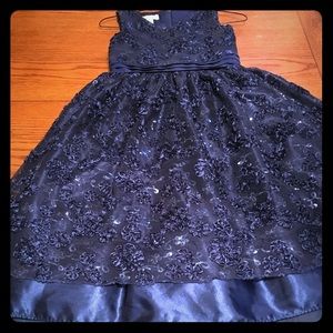 Girls blue satin/ lace sparked dress