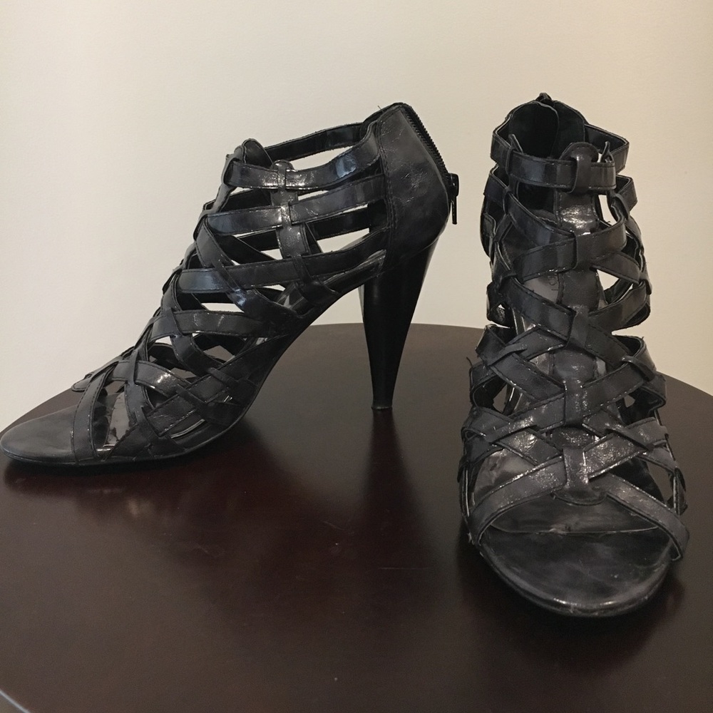 Nine West Gladiator Cage Heels Steel Grey