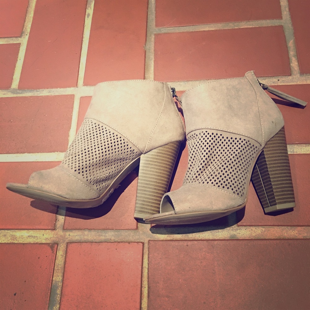 Taupe Open Toe Ankle Booties
