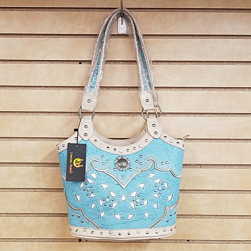 Aqua and champagne ivory purse