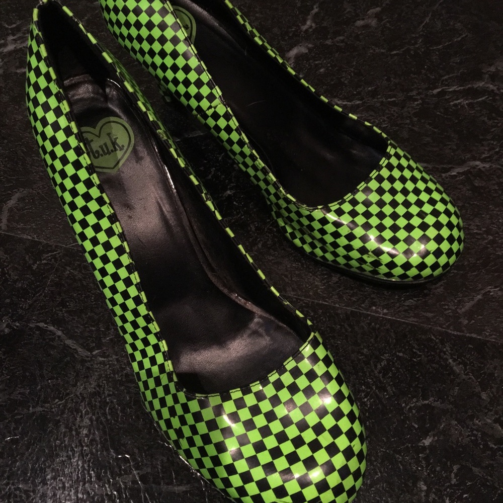 Green Black Plaid Punk Shoes