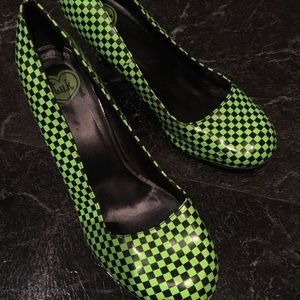 Green Black Plaid Punk Shoes