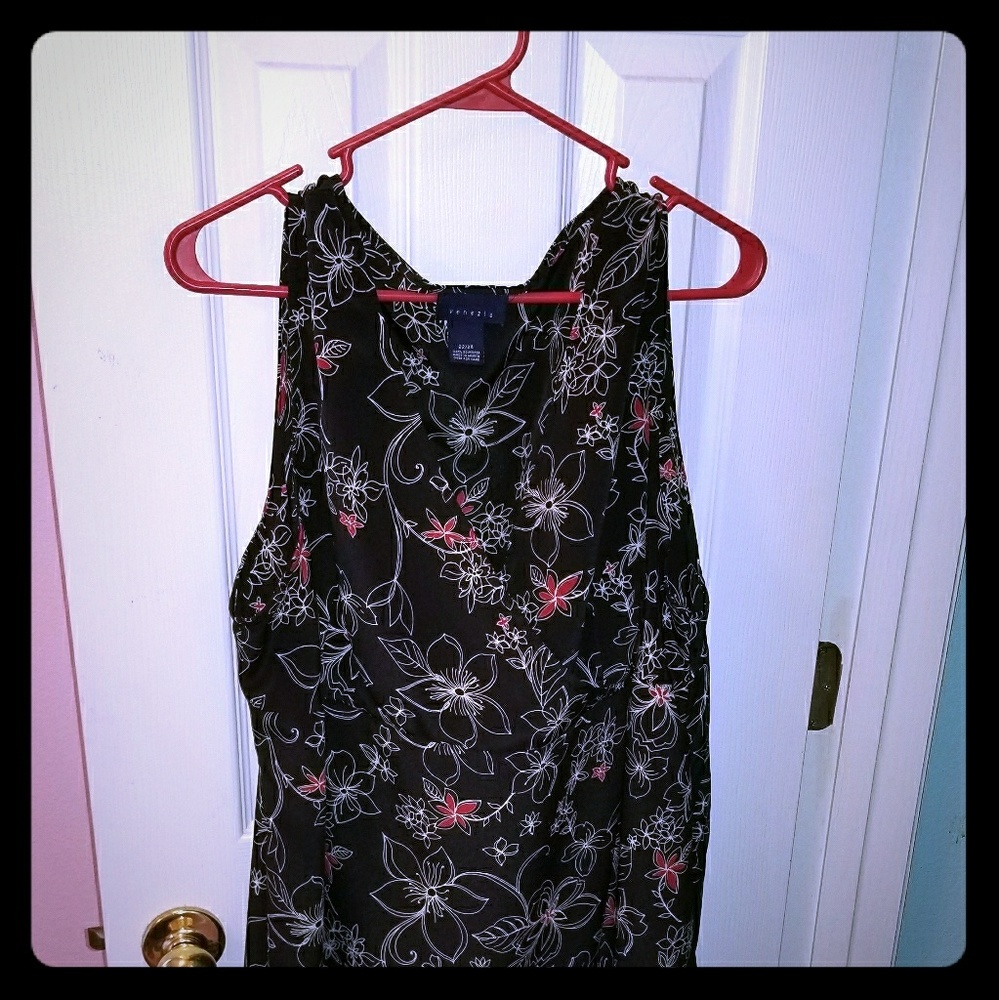 Blk, Beige & Red Floral Dress Plus Size