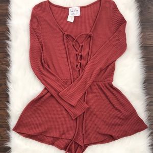 New with tags waffle romper- rust
