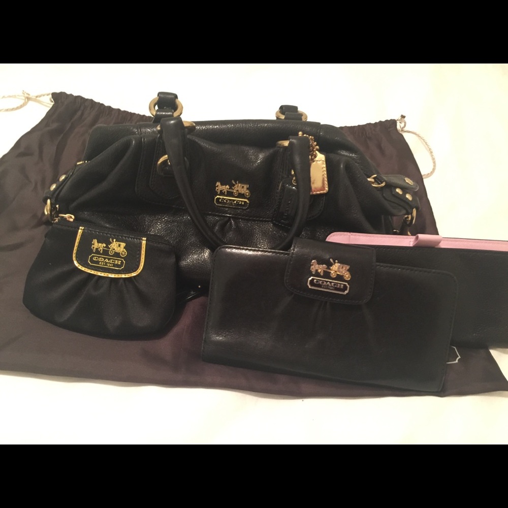 Coach Madison Sabrina Black Leather Satchel