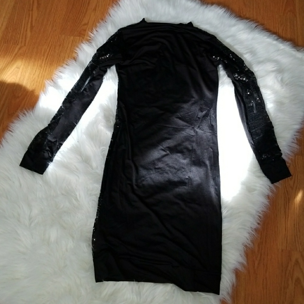Black Midi Mesh Sequence Bodycon Dress ! - Picture 3 of 4