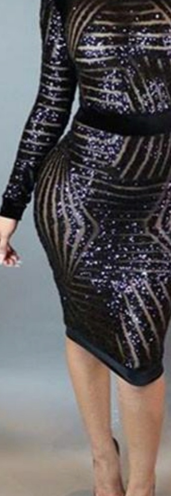 Black Midi Mesh Sequence Bodycon Dress ! - Picture 4 of 4