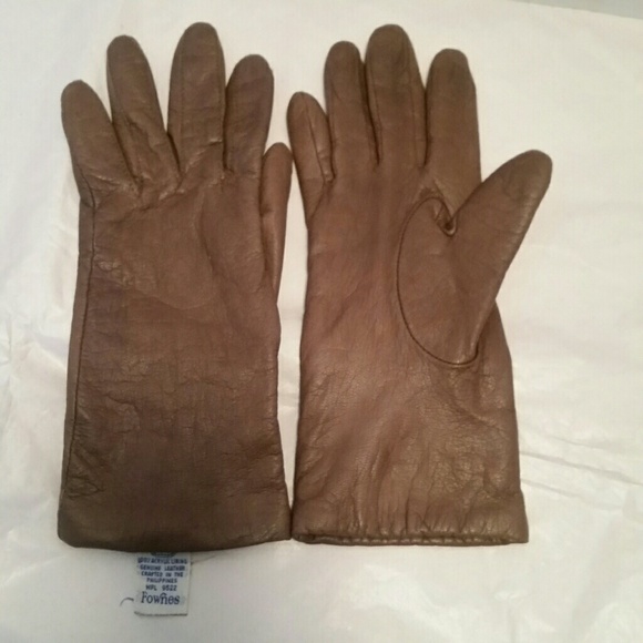Medium Fownes Beige Angora Wool Lined Brown Genuine Leather Gloves