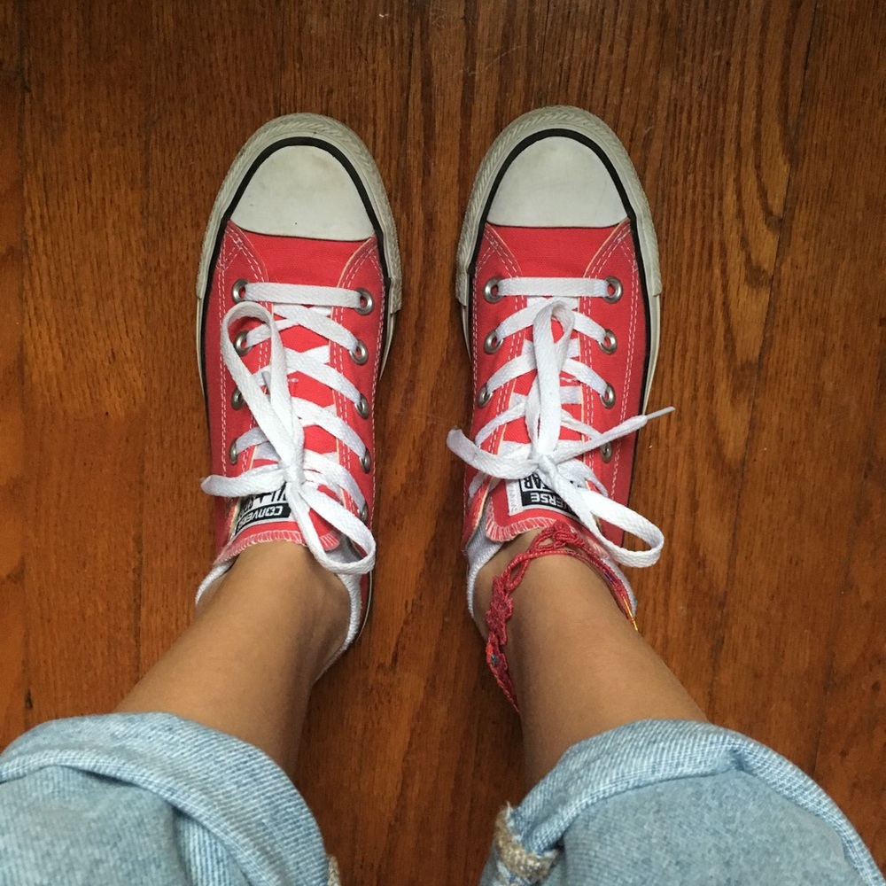 Converse ALL STAR low top bright red sneakers.