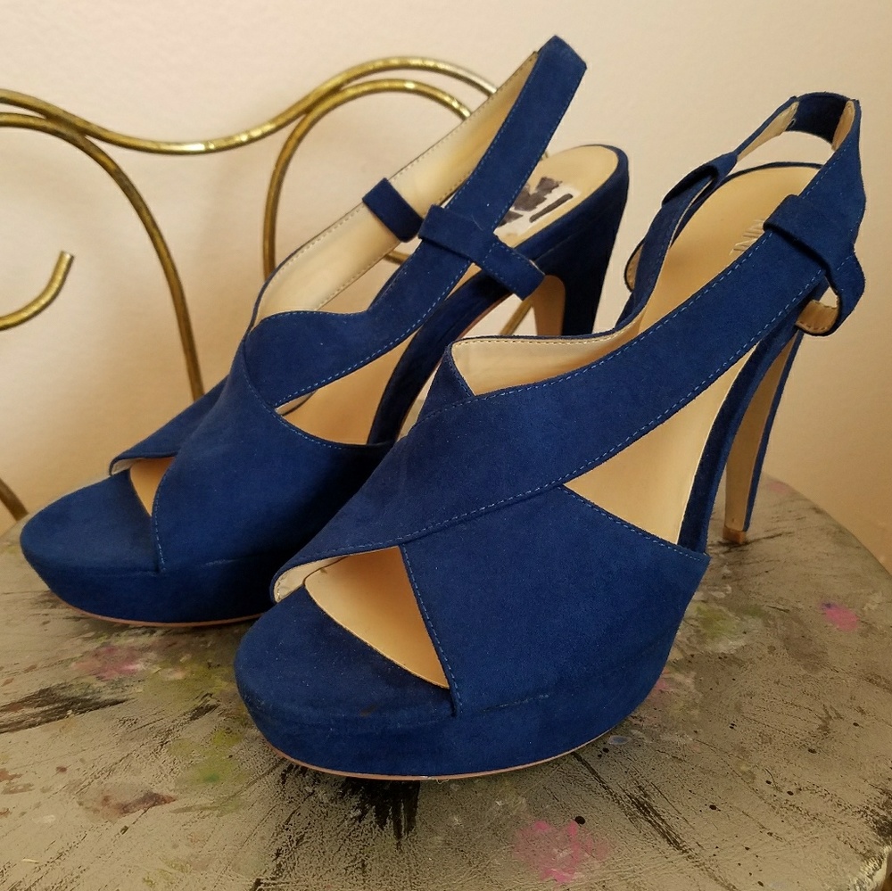 Blue suede platform heels
