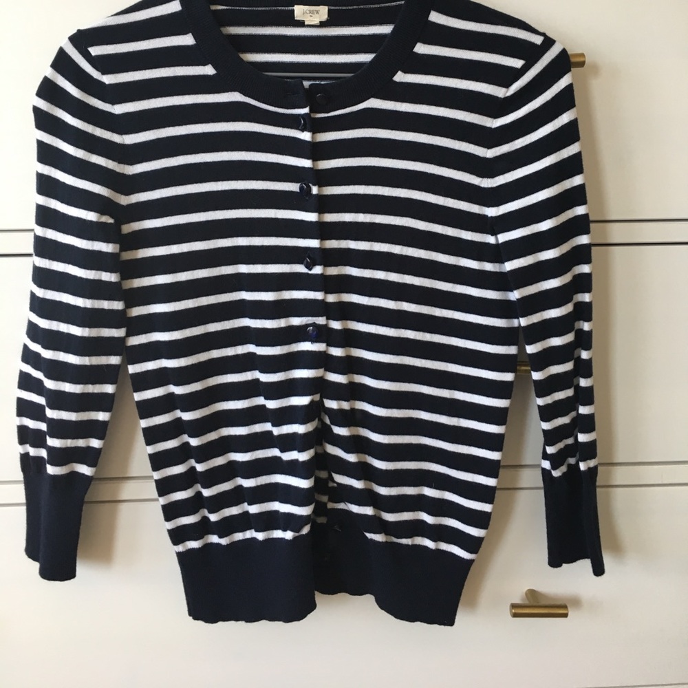 Navy and white strip 3/4 sleeve cardigan