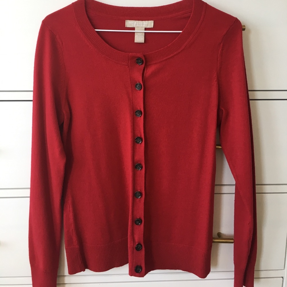 Red long sleeve cardigan