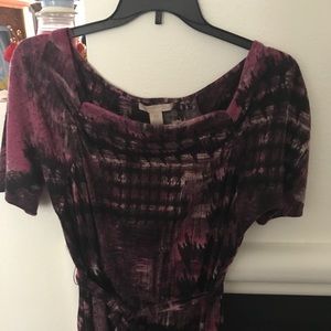 Boat neck , tie belt, maroon dress