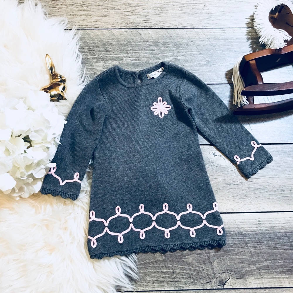 Grey Sweater Dress with Embroidery