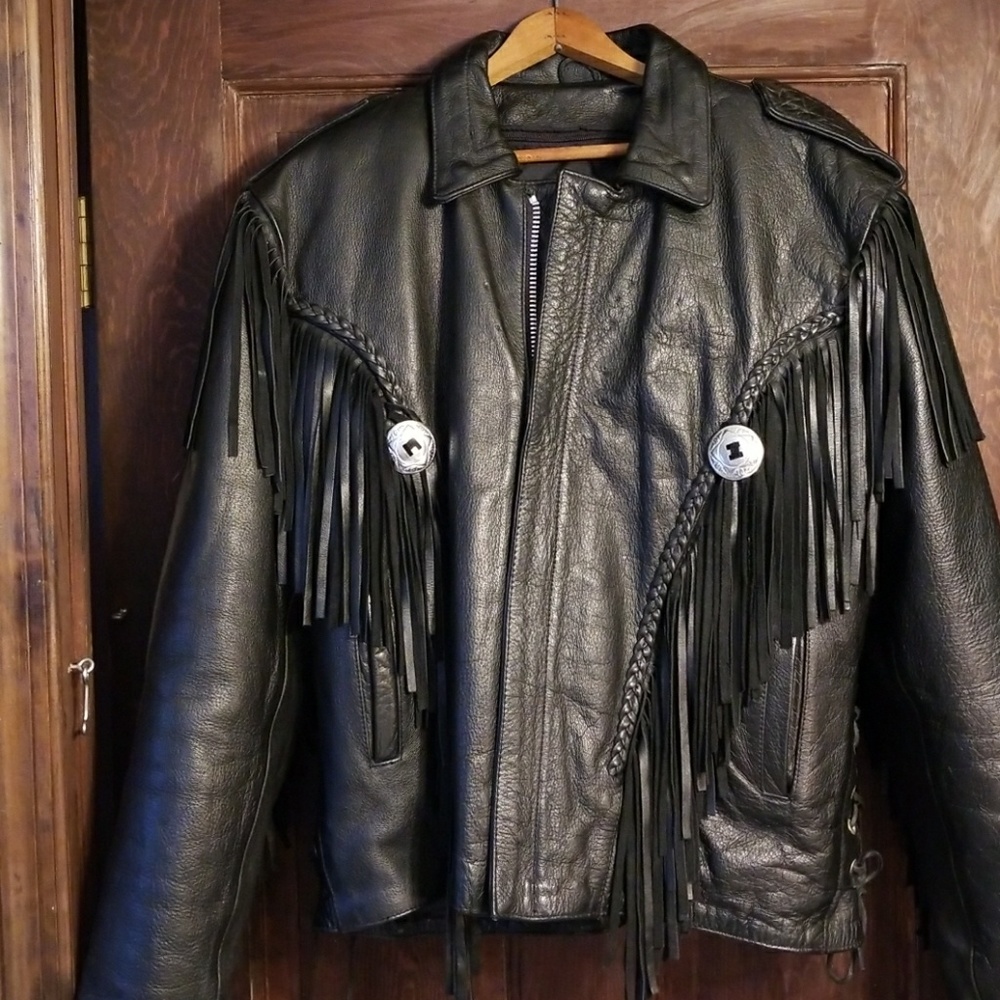 MEN'S LEATHER MOTO JKT.W/FRINGE&REMOVABLE LINING