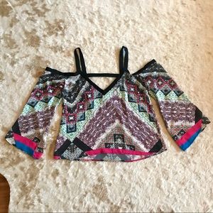 Nasty Gal patterned cold-shoulder top