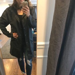 RAINS Hooded Long Rain Jacket in Black (S/M)