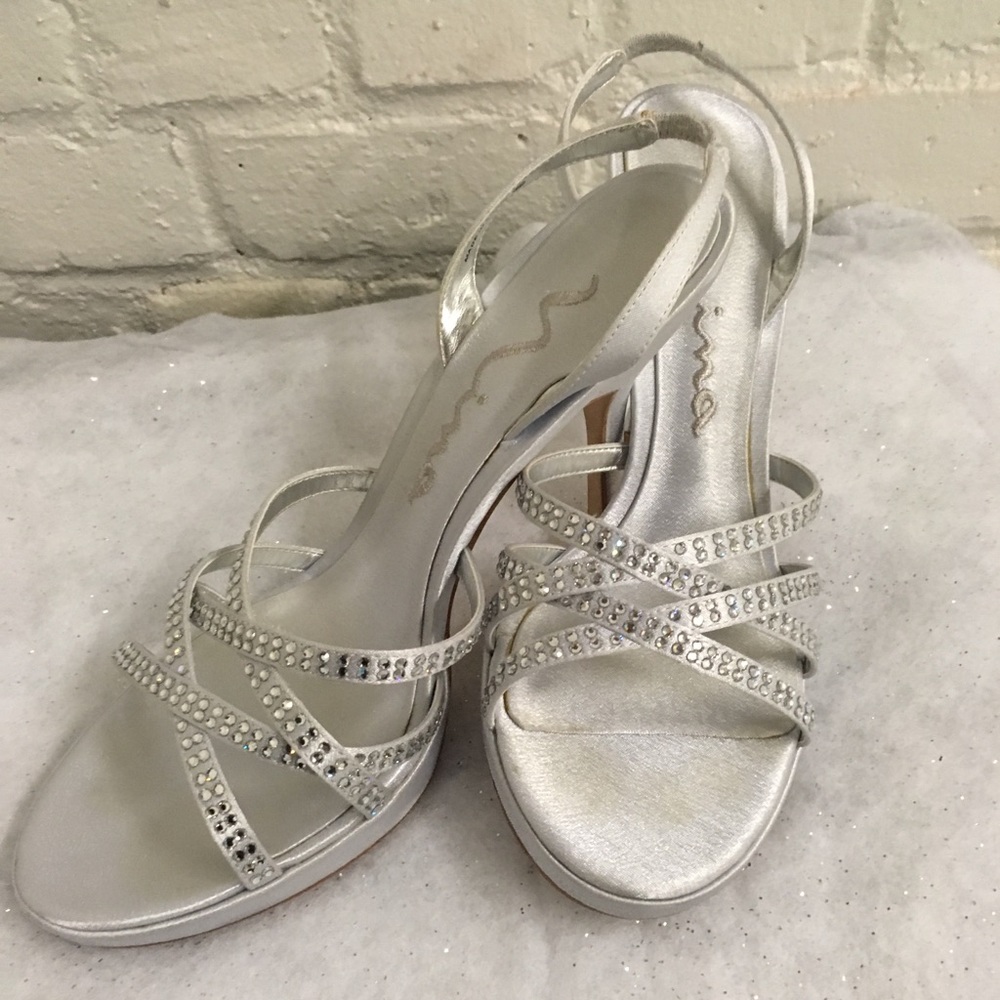 Nina Silver Gemed Dress Heels Open Toed
