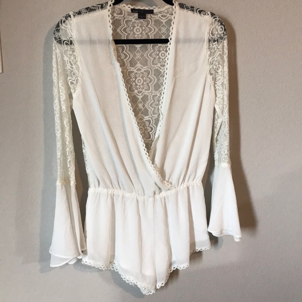 maddy...k Off-White Shorts Romper - Lace Back