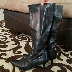 Black leather knee high boots