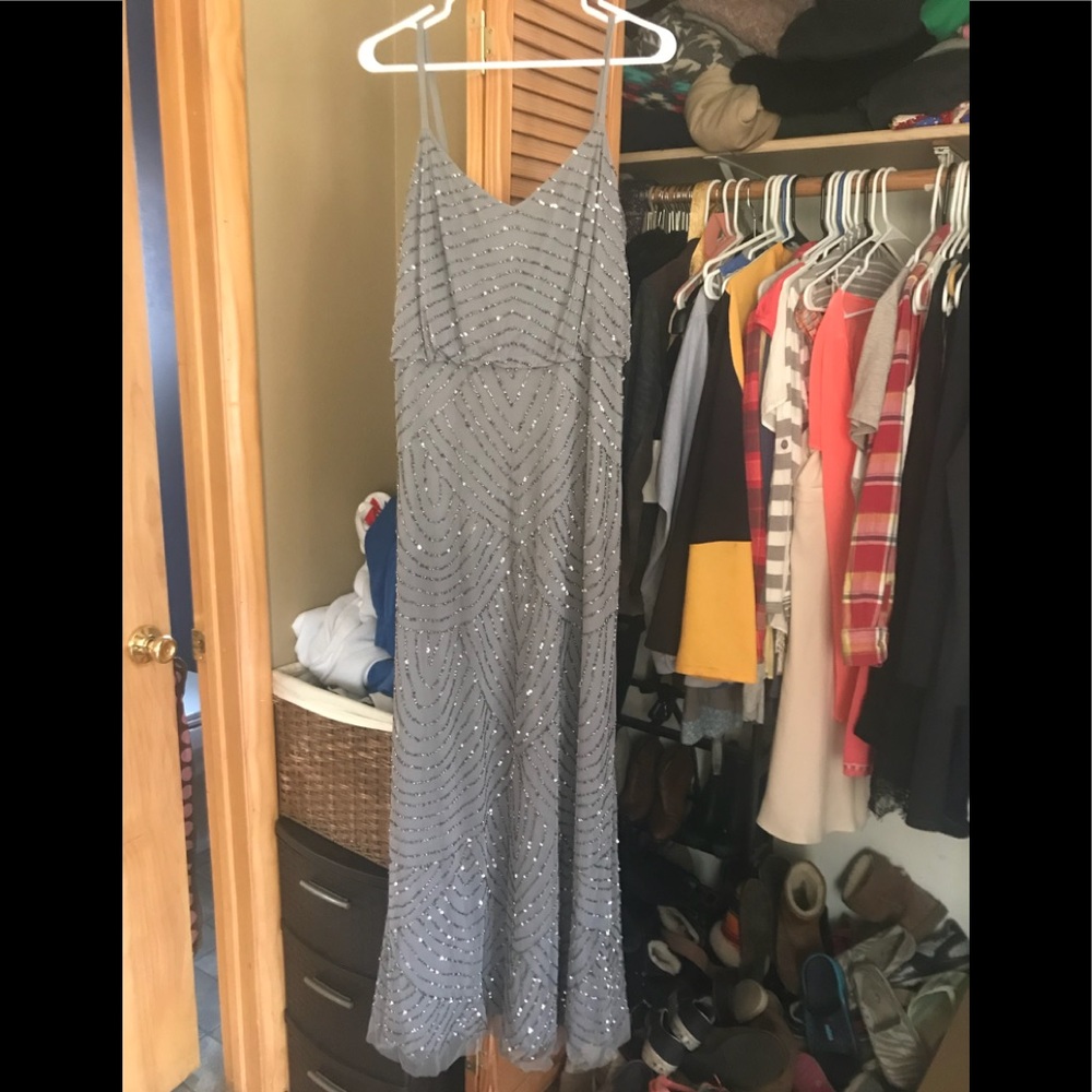 Adrianna Papell Beaded Blouson Gown - Grey Size 12