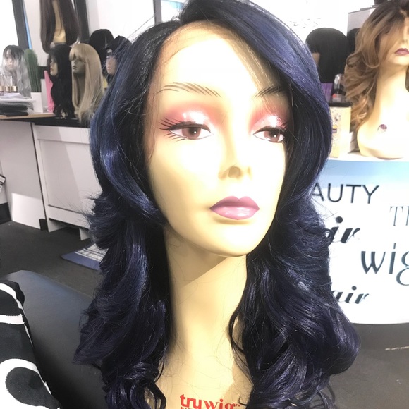 Blue Wig long wig Romance Curl Lacefront