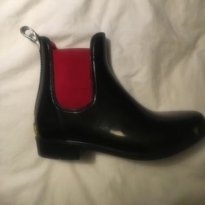 Black and red Ralph Lauren Chelsea rain boots