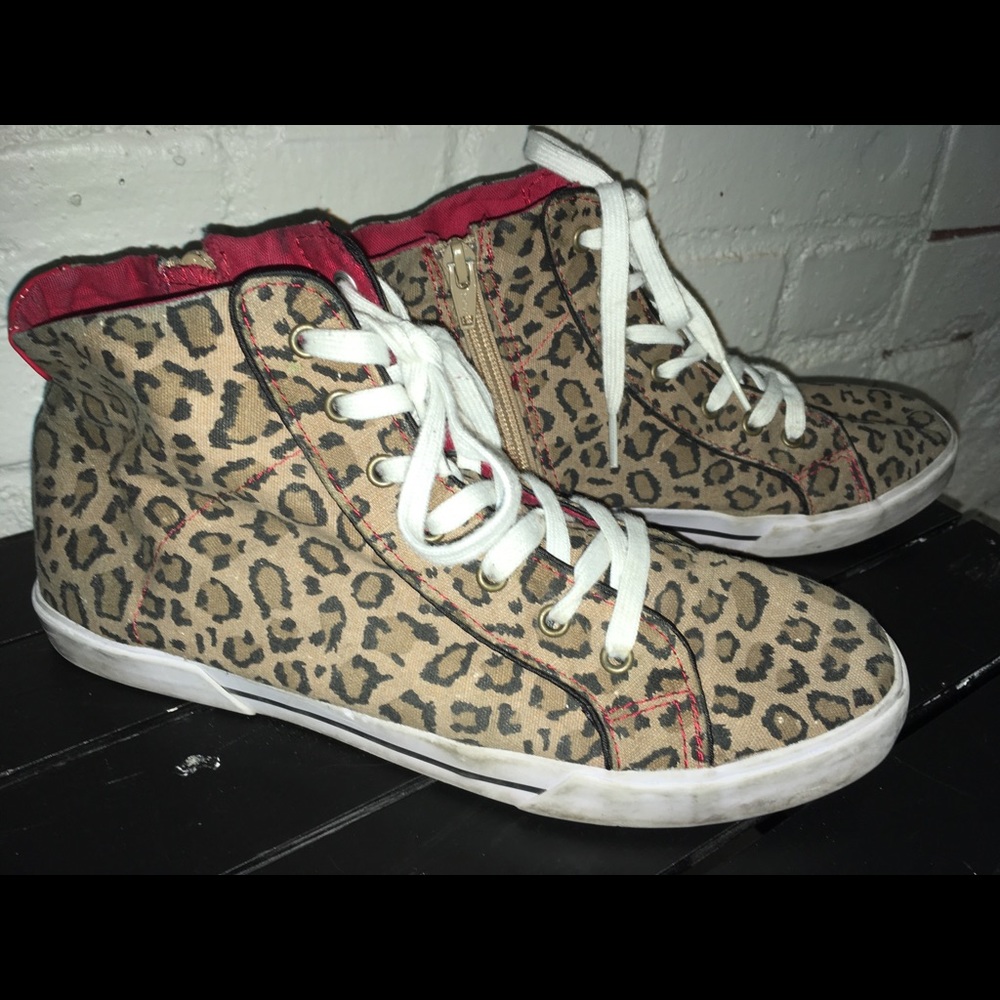 Side Zip LeopardPrint Hightop Sneakers Red Accents
