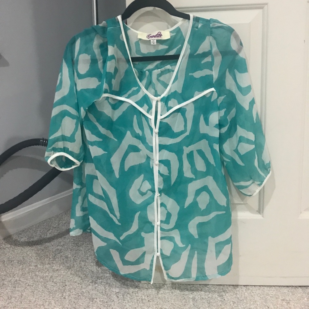 Blue and white button up blouse