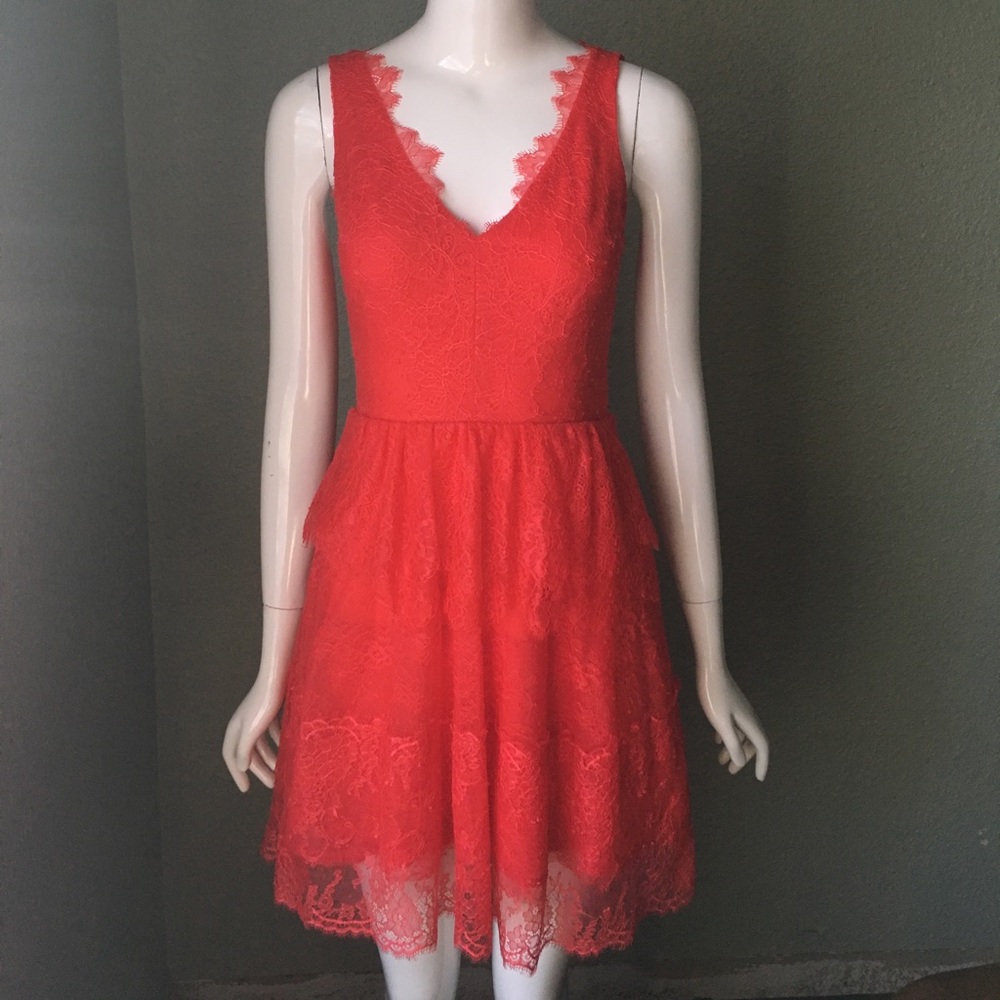 BCBGeneration Red Orange Lacey Mini Dress