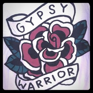 Gypsy Warrior Baseball Tee Shirt with Rose